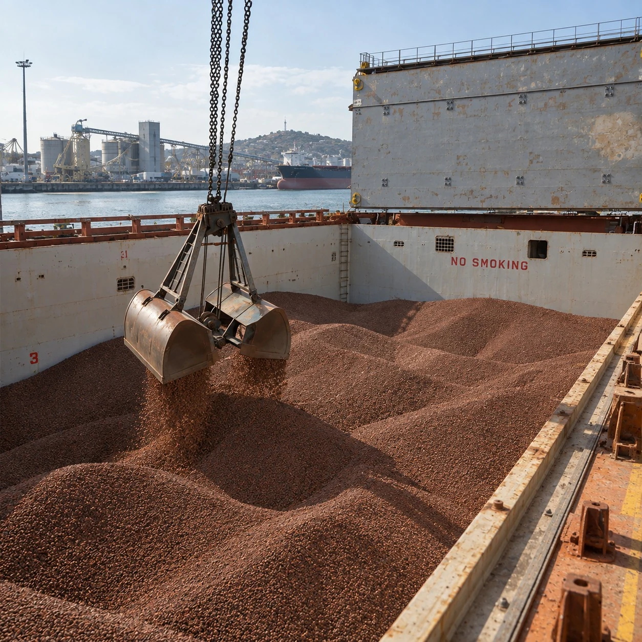 Grab handling dry bulk cargo in a ship hold